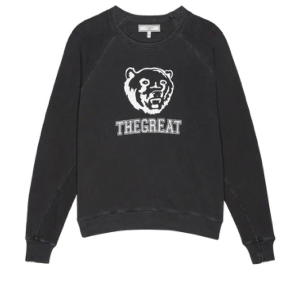 THE GREAT. Black Sweatshirt with White Bear Logo